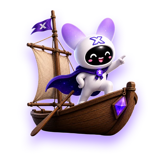 XY — the ShopX mascot, sailing the commerce ocean