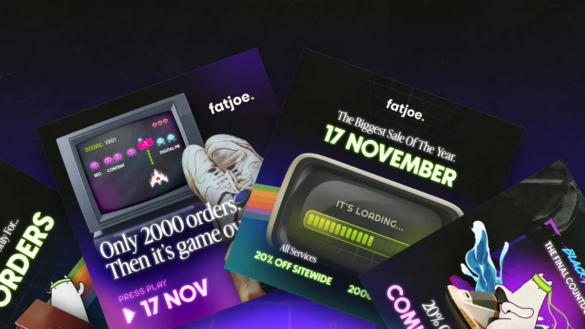 Bộ quảng cáo Black Friday của FATJOE theo phong cách arcade thập niên 80